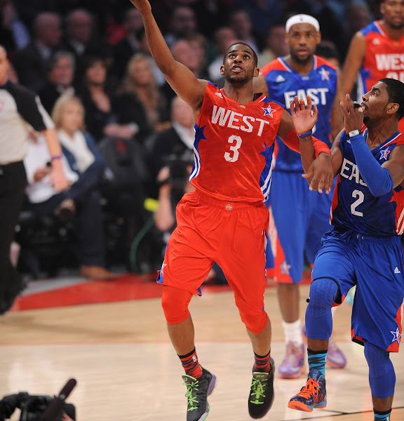 Chris Paul #3 of the Western Conference All-Stars shoots a layup against the Eastern Conference All-Stars during the 2013 NBA All-Star Game presented by Kia on February 17, 2013 at the Toyota Center in Houston, Texas.