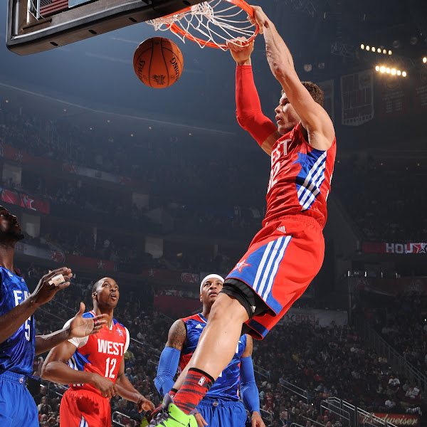 Blake Griffin #32 of the Western Conference All-Stars dunks during the 2013 NBA All-Star Game on February 17, 2013 at Toyota Center in Houston, Texas.