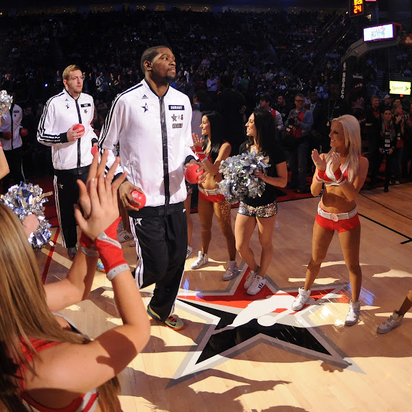 Kevin Durant #35 of the Western Conference All-Stars is introduced during the 2013 NBA All-Star Game presented by Kia on February 17, 2013 at the Toyota Center in Houston, Texas.